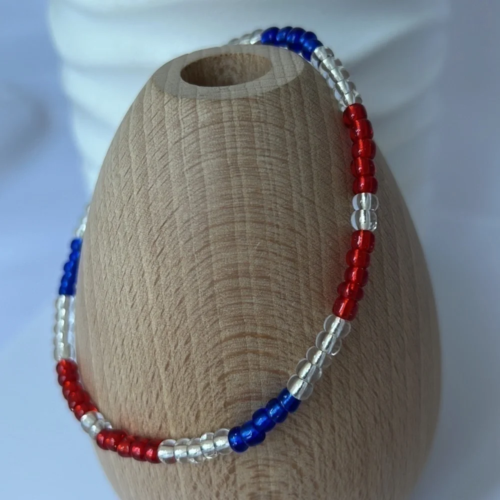 Stretch Beaded Anklet Red White & Blue